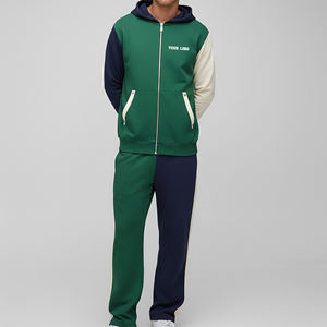 ชุดวอร์มสองชิ้นผ้าฝ้าย 100% คุณภาพพรีเมียม OEM/ODM แบบ Color Block พิมพ์ลายโลโก้ตามสั่ง ชุดสเวตเตอร์เนื้อหนาสำหรับผู้ชาย - Product Image 4