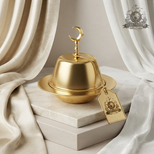 Elegante Contenedor Cónico de Metal Chapado en Oro con Tapa de Cúpula con Patrón de Recortes Intrincados, Centro de Mesa de Lujo - Product Image 5