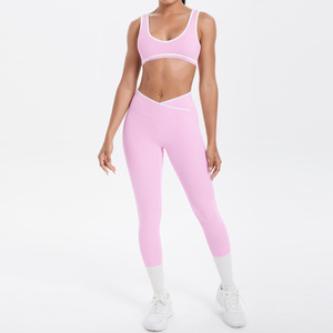 Conjuntos Deportivos para Mujer, Transpirables, de Spandex/Nailon, Bra y Leggings para Yoga, Ejercicio y Fitness, Colores Contrastantes, Diseño Cruzado - Product Image 1