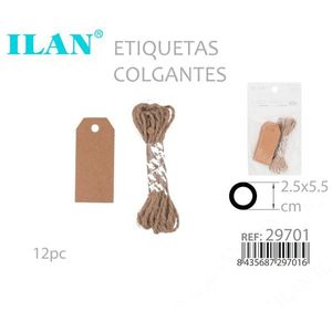 Etichette Ilan 2,5x5,5 cm in carta kraft con cordino, 12 pezzi per etichettatura di capi d'abbigliamento - Product Image 1