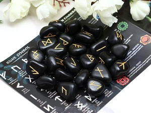 Gema de turmalina negra para ancianos, alfabeto Futhark grabado, símbolo, Piedra Runa - Product Image 3