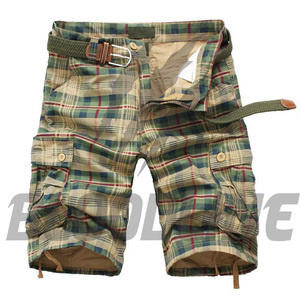 Shorts cargo à carreaux pour hommes, taille mi-haute, fermeture boutonnée, en coton respirant, style décontracté, type bermuda - Product Image 5