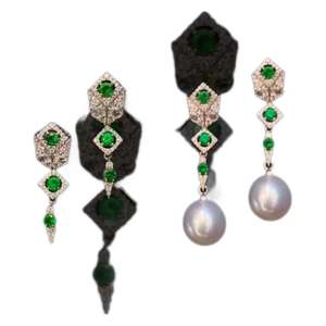 Fabricant en gros, boucles d'oreilles pendantes en argent 925, reine des neiges, paon vert, perle naturelle 10-11 mm - Product Image 4