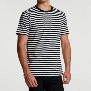 Custom 200 GSM Jersey black and white <b>Stripe</b> Knit <b>T</b> <b>Shirt</b> <b>Men</b> Plus Size Crew Neck Breathable Streetwear Apparel OEM Manufacturer - Product Image 2