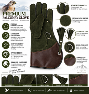 Guantes de Cetrería de Cuero de 35 cm de Largo para Halcones, Cerneros y Búhos, para Manipulación de Aves, Caza y Entrenamiento, Doble Capa Protectora - Product Image 4