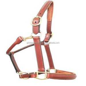 Cabestro de caballo de cuero marrón tostado acolchado con doble costura hecho a mano personalizado con herrajes de latón macizo ajustables de todos los tamaños - Product Image 2