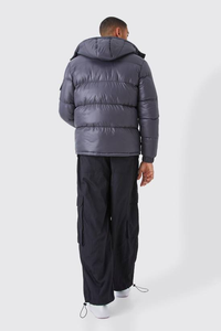 Blouson matelassé en toile personnalisé pour homme, style streetwear, avec col montant, logo personnalisé sur le devant, design à bulles, coupe-vent et respirant pour l'hiver - Product Image 2