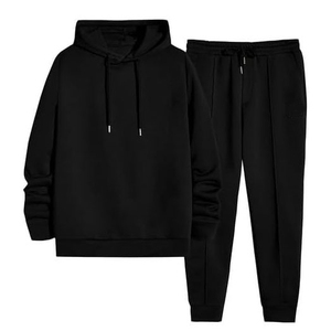 Ensemble de survêtement personnalisé pour homme, sweat-shirt à capuche noir uni et pantalon de jogging, molleton de coton minimaliste - Product Image 1