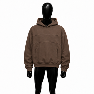 Sweat à capuche marron oversize épais streetwear à épaules tombantes coupe décontractée en molleton avec poches - Product Image 1