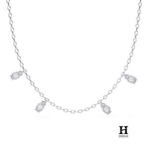 Collier en or blanc 18 carats avec plusieurs pendentifs en diamants ovales, bijoux fins - Product Image 1