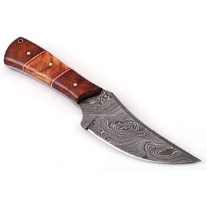 Cuchillo de caza de hoja fija de acero de Damasco personalizado, cuchillo para desollar con mango de madera y funda de cuero, proveedor de marca privada - Product Image 3