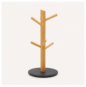 Support mural moderne en bois pour tasses avec base en ardoise lourde et 6 crochets – Organisateur de comptoir pour tasses à café – Vente en gros – En promotion - Product Image 5