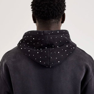 Vente en gros de sweats à capuche pour hommes personnalisés, épais, à fermeture éclair, avec patch brodé, impression sérigraphique, LOGO, strass et effet délavé à l'acide - Product Image 6