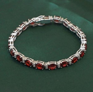 Natural Garnet Stone 925 Sterling Silver Gold Plated Luxury Tennis <b>Bracelet</b> <b>Red</b> Gemstone Fine Jewelry for Women Party Occasion - Product Image 2