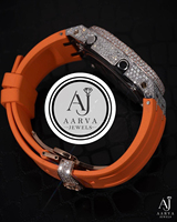 Montre mécanique automatique Iced, cadran couleur or rose, lunette en cristal, bracelet en caoutchouc orange 20 mm, pierres précieuses, analogique, luxe, acier inoxydable