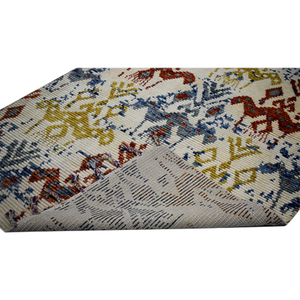 Tapis d'intérieur en laine tissé à la main, multicolore, terracotta, bleu, jaune, tribal, bohème, géométrique, avec pompons, à poils ras, pour salon - Product Image 3