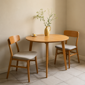ARTERRA Premium Mid Century Teak Wood Round Dining Set Modern <b>Table</b> with Chairs for Hotel <b>Balcony</b> - Product Image 5