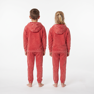 Conjunto de Sudadera con Capucha y Pantalones Deportivos de Algodón para Niños, Lavado Ácido, Color Rojo Sólido, Cierre de Media Cremallera, Traje Deportivo Unisex, Corte Regular - Product Image 6