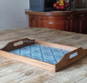 Bandeja de servicio de madera artesanal ecológica con diseño de esmalte para cocina, mesa de comedor, decoración del hogar y regalos - Product Image 5