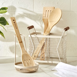 Minimalist Bamboo Spoon Holder With Mesh Base Matte Finish Eco Friendly Kitchen Utensil Stand - Product Image 3