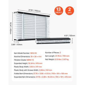Paquete de 2 Filtros de Aire Acondicionado HVAC MERV 13 de 16 x 28 x 4, Filtros Electrostáticos Plegados para Aire Acondicionado y Caldera, Tamaño Real, Duración de 12 Meses - Product Image 2
