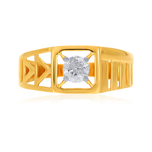 Directional Gleam <b>Men</b> Solitaire <b>Ring</b> 18K Solid Yellow Gold <b>Men's</b> Round Diamond <b>Ring</b> with Geometric Open Cut Band Luxury Wedding - Product Image 3
