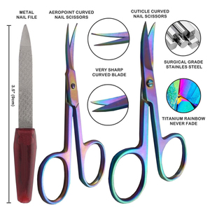 Kit professionnel de ciseaux à ongles courbes et à pointe flèche pour cuticules, ciseaux manucure arc-en-ciel avec lime métallique et accessoires - Product Image 2