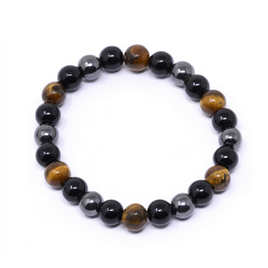 Bracelet de mode en cristal 8 mm, mélange d'hématite, d'obsidienne noire et de pierre œil de tigre - Product Image 3