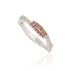Trendy Minimal Design 925 <b>Sterling</b> <b>Silver</b> Round Cut Natural Orange Sapphire & Diamond Twisted <b>Band</b> <b>Ring</b> For Women - Product Image 3