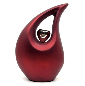 Magnifiques urnes funéraires en émail rouge en forme de larme avec cœur pour adultes, pour cendres funéraires, 200 pouces cubes, écologiques et durables - Product Image 2