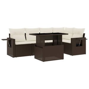Set Divano da Giardino in Rattan Bianco Crema e Marrone con Tavolo per Esterni, 6 Posti, Design Contemporaneo - Product Image 2