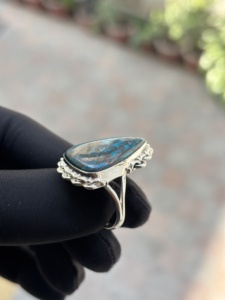 Bague en argent sterling faite à la main, de qualité supérieure, avec chrysocolle, argent 925, forme poire, cabochon, bijoux fins, pierre précieuse pour femmes et hommes - Product Image 2
