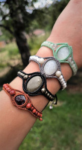 Handcrafted Moonstone Macrame <b>Bracelet</b> Green Cord Natural Gemstone <b>Adjustable</b> Boho Beaded Jewelry for Women Gift - Product Image 3