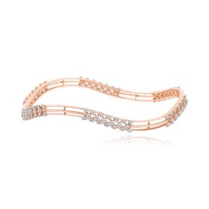Bracelet en or rose 14 carats avec diamants ronds et motif triple ligne ondulée - Product Image 1