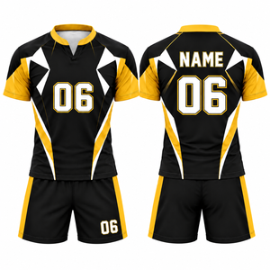 Ensemble de maillots de rugby 7v7 personnalisés imprimés par sublimation, manches courtes, uniforme pour hommes, hauts et shorts respirants, séchage rapide, entraînement d'équipe, 100% - Product Image 3