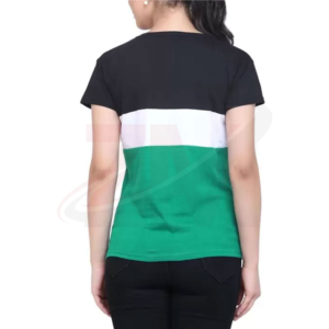 T-shirt à manches courtes pour femme, col rond, color-block, coupe classique, en coton tricoté, style décontracté, à porter toute l'année - Product Image 2
