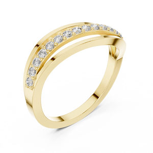 Bague d'anniversaire classique en or massif 14K 18K avec diamant de laboratoire taille ronde 0,25 carat DEF VVS, sertie pavé, à double sangle ondulée, ODM - Product Image 3