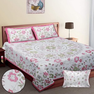 Ensemble de taies d'oreiller en coton brodé floral, 2 pièces, style pastoral, blanc, rose, vert, 400TC, sans plis, pour usage domestique - Product Image 1