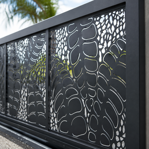 Black Metal Laser Cut <b>Leaf</b> Sliding Gate Modern Outdoor Decorative Security Driveway Entrance Fence Panel for Home Villa Patio - Product Image 3