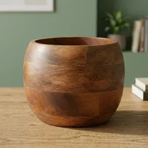 Maceta de Madera Hecha a Mano, Decorativa, Redonda, con Textura de Madera Natural, para Plantas, Hogar, Jardín, Oficina, Mesa - Product Image 4