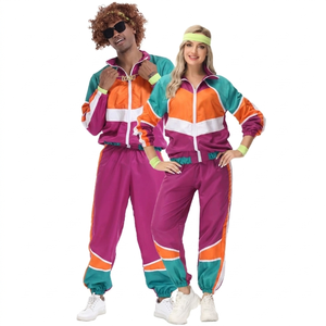Retro Color Block Windbreaker 2-Piece Lightweight Plus Size Workout <b>Tracksuit</b> 90s Hip Hop Party Costume for Autumn - Product Image 1