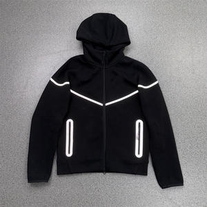 2026 Men's Outdoor Sports Jacket Hood Casual Custom Logo Reflective <b>Strip</b> Laminated <b>Rubber</b> Sweatshirt Tracksuit Sets for Men's - Product Image 3