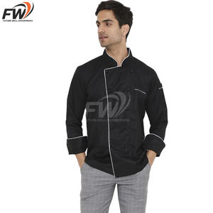 Veste de chef unisexe à manches longues en polyester/coton, uniforme professionnel de cuisine pour restaurant et bar. - Product Image 4