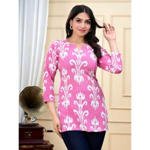 Kurta Casual para Mujer de Aarti Fashion, Tejido de Tela, Manga Tres Cuartos, Cuello Redondo, Diseño Estampado, Transpirable, Estilo Simple para Uso Diario - Product Image 2