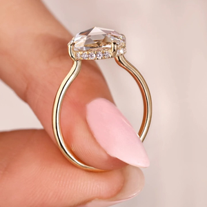 Anillo de Diamantes con Halo Oculto de Corte Rosa Redondo, 2.65 Quilates, Anillo de Compromiso y Boda con Diamantes Cultivados en Laboratorio, Joyería, Anillo de Eternidad de 14k en Vermeil - Product Image 6