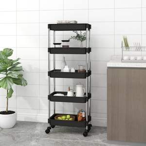 Carrito de Cocina Negro de 5 Niveles, 16.5"x11.4"x50.4", Unidad de Almacenamiento de Hierro y Material ABS - Product Image 1