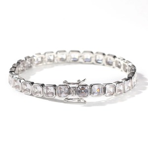 <b>Square</b> Princess Cut Crystal Charm Tennis Bangle Bracelet Gold/Silver Color <b>Adjustable</b> Closure Fashion Jewelry Anniversary Gift - Product Image 1