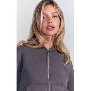 Ensemble de survêtement décontracté 2 pièces gris pour femme, sweat-shirt court zippé et pantalon de jogging en molleton à manches longues, coupe ample, toutes saisons - Product Image 5
