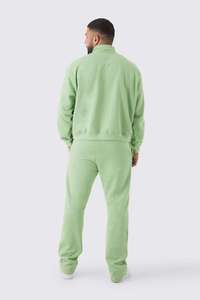 Ensemble de survêtement homme vert sauge uni avec logo personnalisé, sweat-shirt à col zippé et pantalon à cordon de serrage, OEM ODM Vente en gros de vêtements - Product Image 2