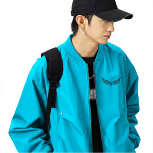 Chaqueta Verde Oliva para Hombre con Logotipo de Ala Bordado, Cierre de Cremallera, Cuello Alto Informal, Ropa Exterior Cortavientos para Otoño - Product Image 5